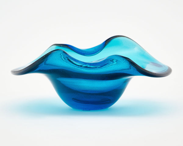 Playful Venetian Glass Bowl in Cerulean Blue, Murano - In Stock