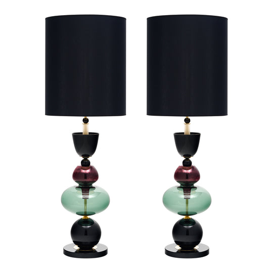 Murano Glass Purple and Black Ettore Sotsass Style Lamps