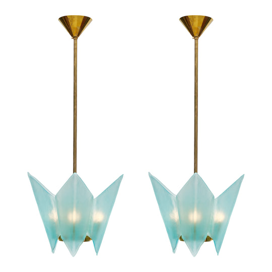 Pair Of Murano Glass Blue Pendants