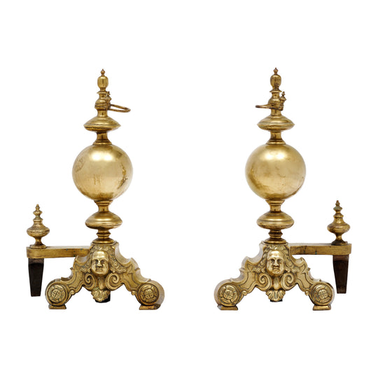 French Antique Bronze “Beethoven” Andirons