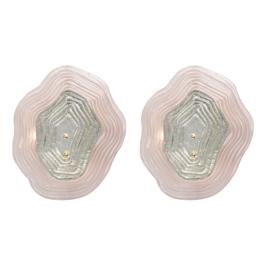 Murano Glass Pink and Silver “Macchie” Sconces, In Stock