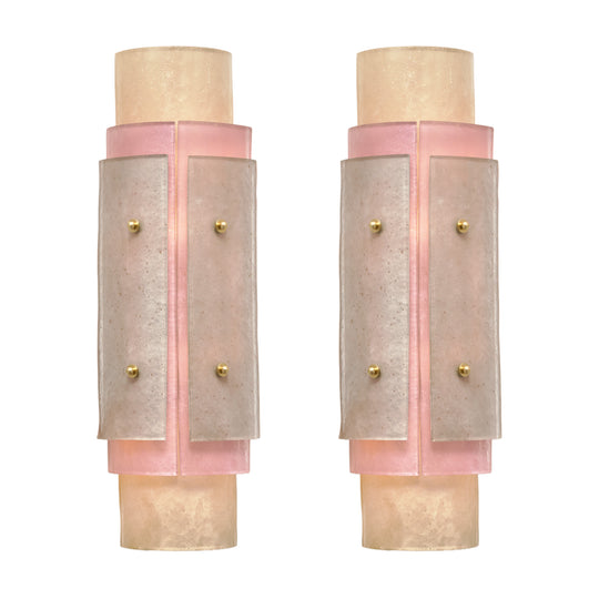 Layered Venetian Glass Sconces, Pink, Hand-Blown Glass, Murano, Italy