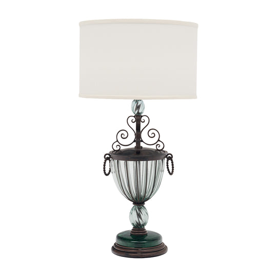 Art Nouveau Style Table Lamp, French, Glass, Iron, Vintage 1930s