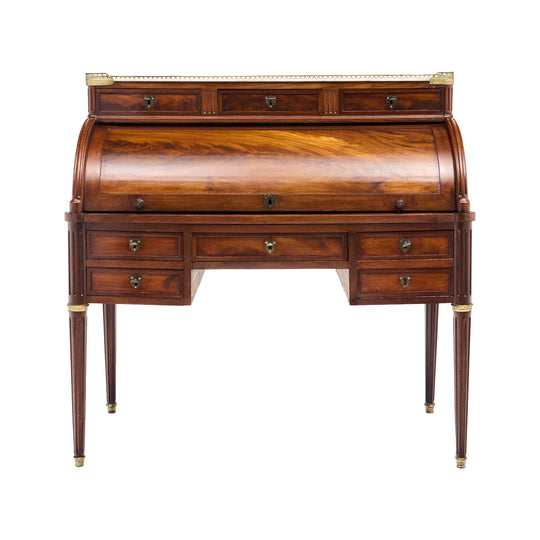 Louis XVI Style Cylinder Desk, Cuban Flamed Mahogany, 1920s