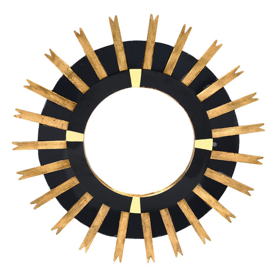 Modernist, Spanish Sunburst Mirror, Gold Leaf and Black Glass