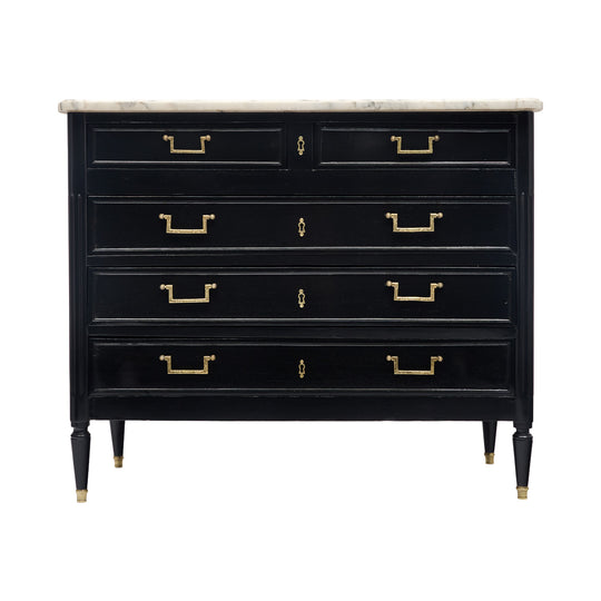Classic Louis XVI Style Chest, Antique French, Ebonized, 1920s