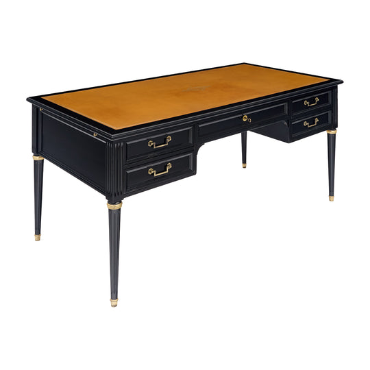 Classic, French Louis XVI Writing Desk, Ebonized Mahogany, Leather