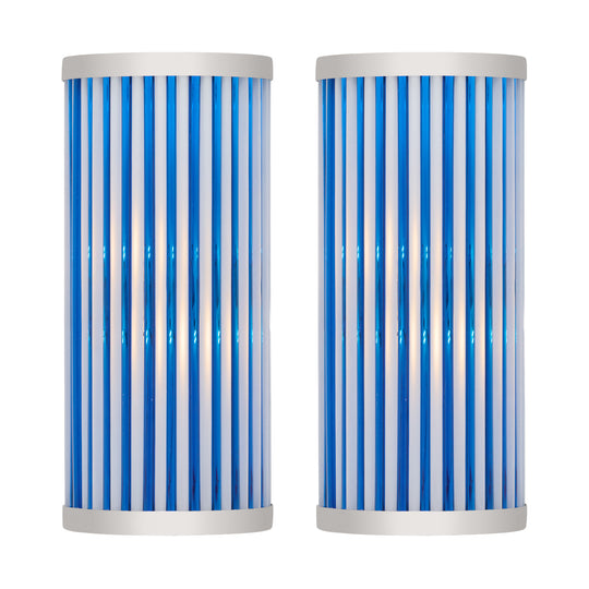 Classic Venetian Glass “Cannette” Sconces, Blue and White, Chrome