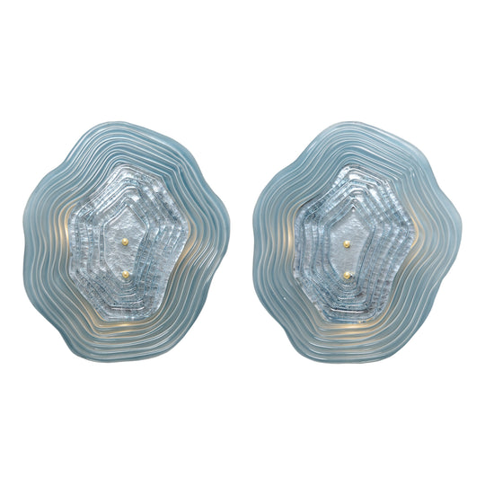 Layered Venetian Glass Sconces in Blue and Silver Leaf, Murano, Macchie