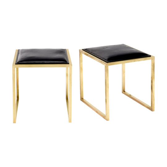 Modernist, French Vintage Stools, Brass and Leather