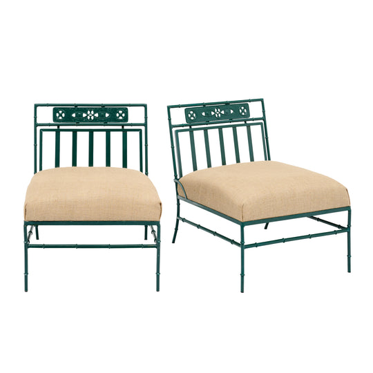 Pair of Lounge Chairs, Garden Furniture, Vintage French, Green