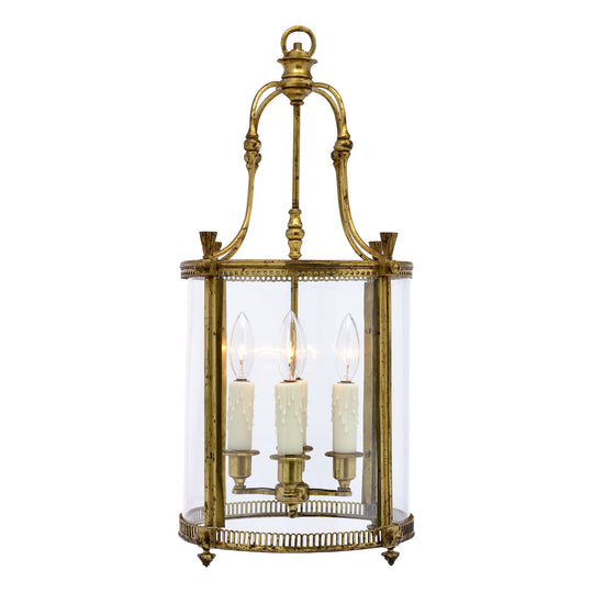 French Antique, Louis XVI Style Lantern, Brass and Glass