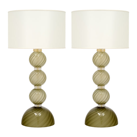 Venetian Glass, Classic Globe Lamps, Olive Green, Murano, Italy, IN STOCK