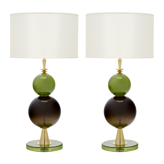 Venetian Blown Glass Lamps, Green, Murano, Italy, IN STOCK