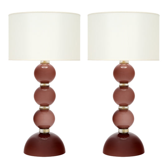 Burgundy, Venetian Glass, Spherical Table Lamps, Murano, Italy, IN STOCK