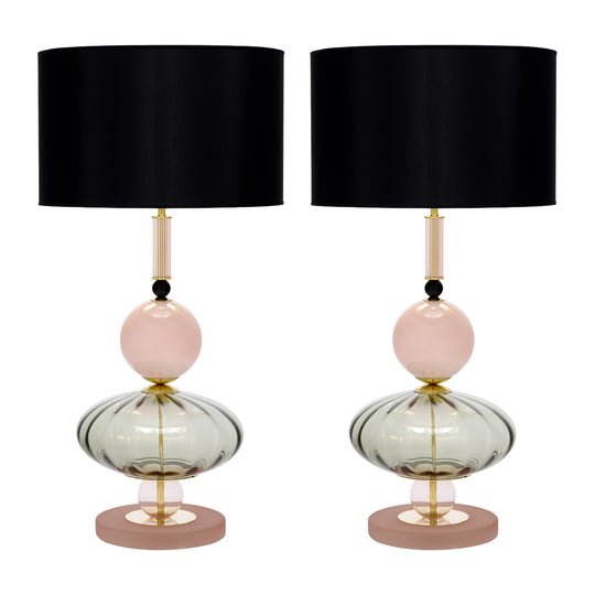 Elegant Pink Venetian Glass Modernist Lamps, Murano, Italy, IN STOCK