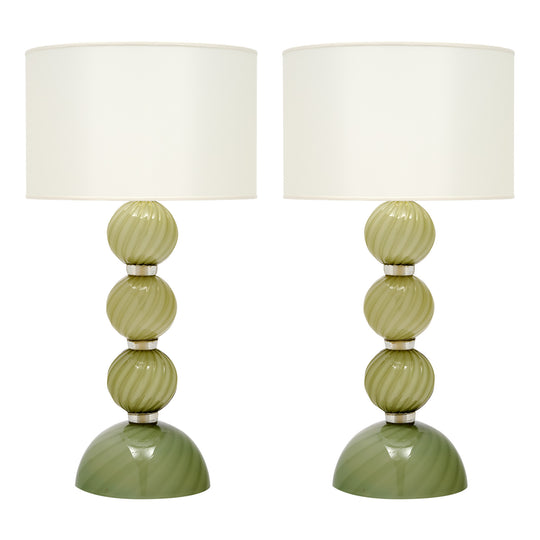 Venetian Glass, Classic Globe Lamps, Soft Green, Murano, Italy, IN STOCK