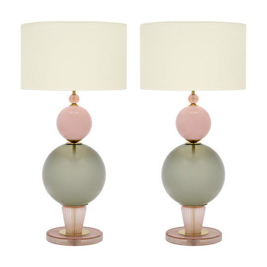 Modernist Pink and Gray Venetian Glass Lamps, Murano, Italy