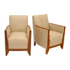 French, Art Deco Period Burled Ash Bergères, Burlap Upholstery