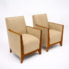 French, Art Deco Period Burled Ash Bergères, Burlap Upholstery