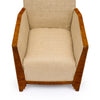 French, Art Deco Period Burled Ash Bergères, Burlap Upholstery