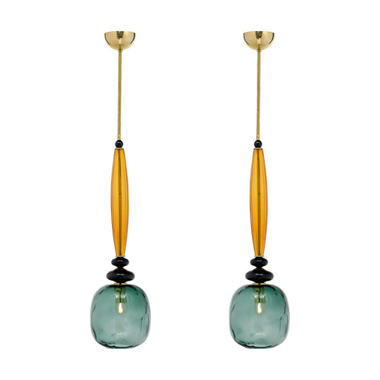 Venetian Glass Gray and Amber, Hand-Blown, Murano, Italy