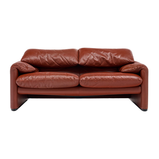 Red Maralunga Love Seat by Vico Magistretti for Cassina, Circa 1970s