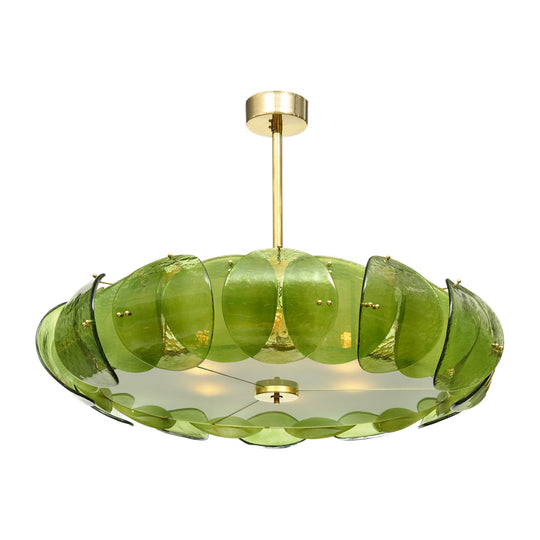 Venetian Glass, Impressive Drum Chandelier, Green, Murano, Italy, IN STOCK