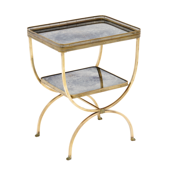 French Art Deco Period Brass and Mirrored Curule Table, Circa 1940
