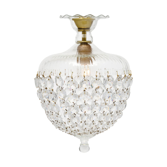 French Antique, Baccarat Crystal and Brass Pendant Chandelier, Circa 1920