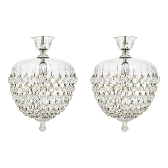 Pair of French Antique, Baccarat Crystal Pendant Chandeliers, Circa 1920