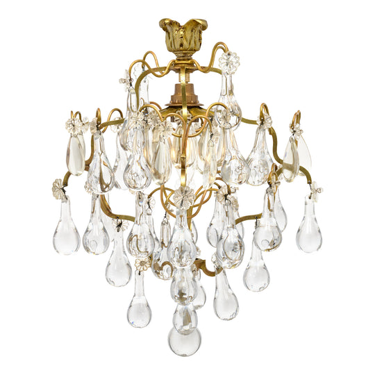 French Crystal Drop Pendant, Antique Brass, Circa 1920