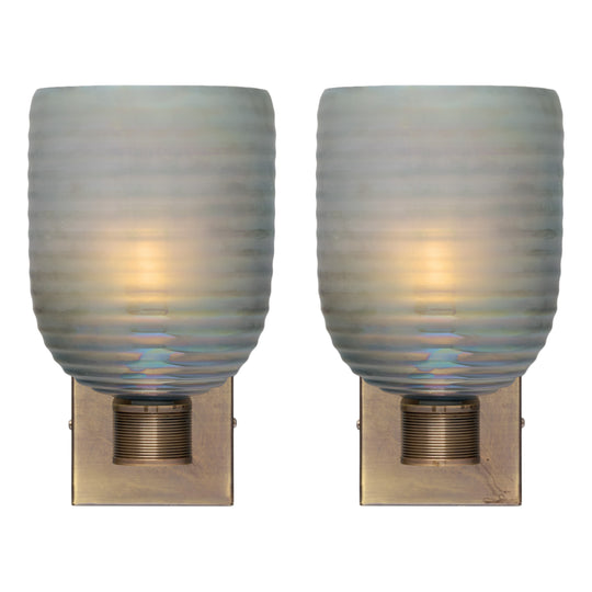 Modern Venetian Glass Sconces, Blue Iridescent, Murano, Italy