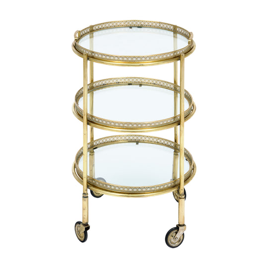 Art Deco Period, French Brass Bar Cart, Circa 1940