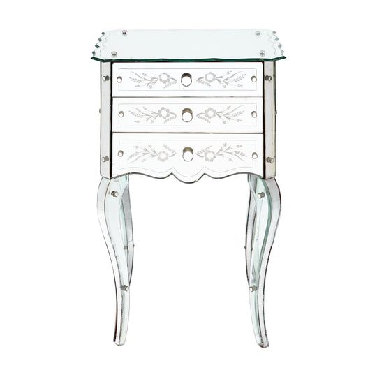 Art Deco Period French Mirrored Side Table, Engraved, Circa 1940