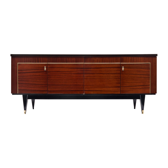 French Period Mid-Century Modern Buffet, Rosewood and Brass, Circa 1950