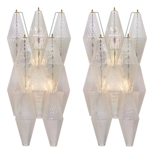 Iridescent Venetian Glass Sconces, Polyhedral, Murano, Italy