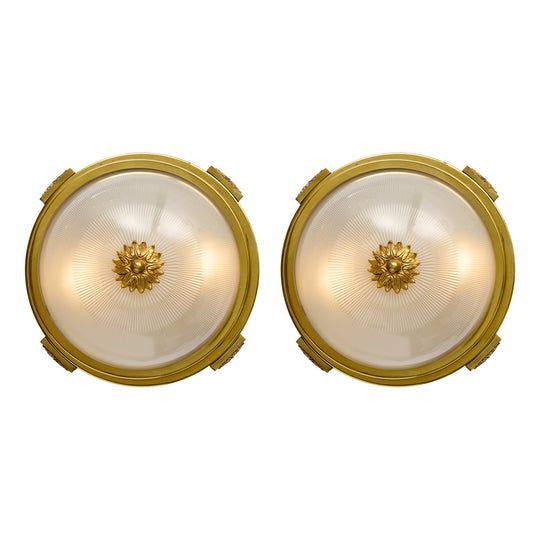 Art Deco Period French Ceiling Mounts, Brass and Etched Glass