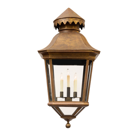 Grande French Antique Brass and Glass Lantern, Circa 1920