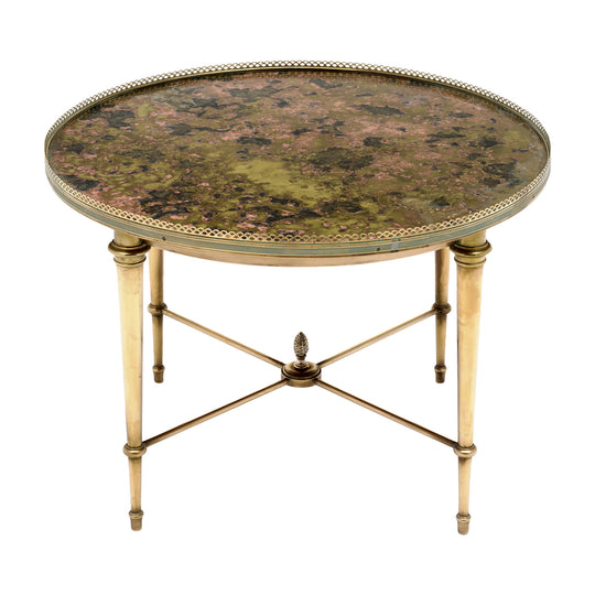 Maison Bagues Eglomized Glass Side Table, Brass, Art Deco Period