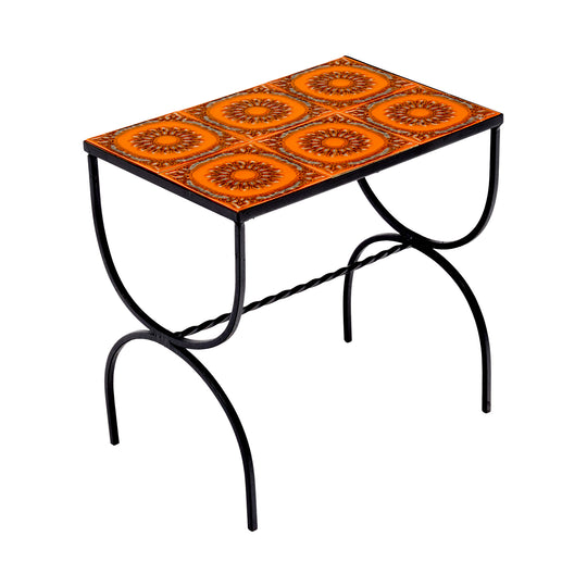 French Mid-Century Orange Ceramic Tile and Wrought Iron Side Table from Vallauris