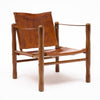 Mid-Century Modern Wood and Cognac Leather Safari Armchair