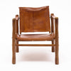 Mid-Century Modern Wood and Cognac Leather Safari Armchair