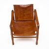 Mid-Century Modern Wood and Cognac Leather Safari Armchair