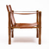Mid-Century Modern Wood and Cognac Leather Safari Armchair
