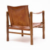 Mid-Century Modern Wood and Cognac Leather Safari Armchair