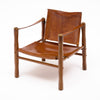 Mid-Century Modern Wood and Cognac Leather Safari Armchair