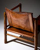 Mid-Century Modern Wood and Cognac Leather Safari Armchair