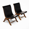 Pair of Mid-Century Black Leather and Wood Lounge Chairs by Valenti