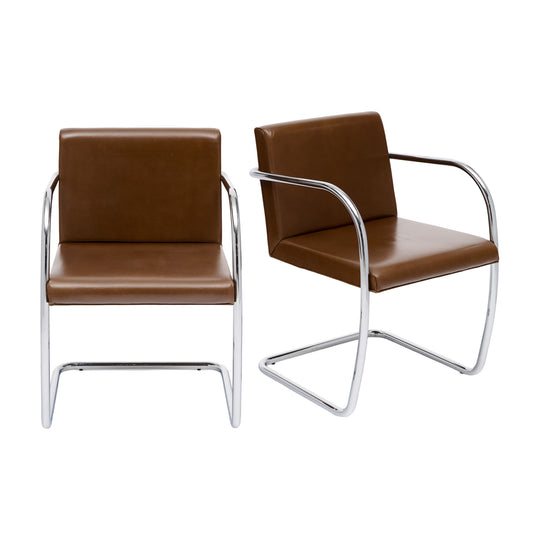 Pair of Mid-Century Modern Chrome and Cognac Leather Cantilever Armchairs